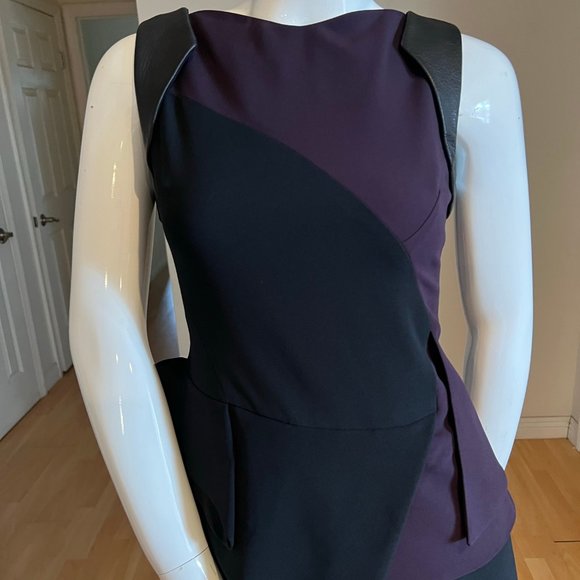 $2300 ANTONIO BERARDI ASYMMETRICAL LEATHER TRIM SHEATH DRESS SZ 40 IT / 6 US - Picture 3 of 8